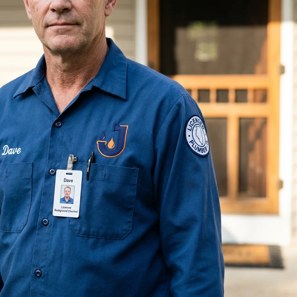 Licensed plumber showing ID badge in Bainbridge Island, WA