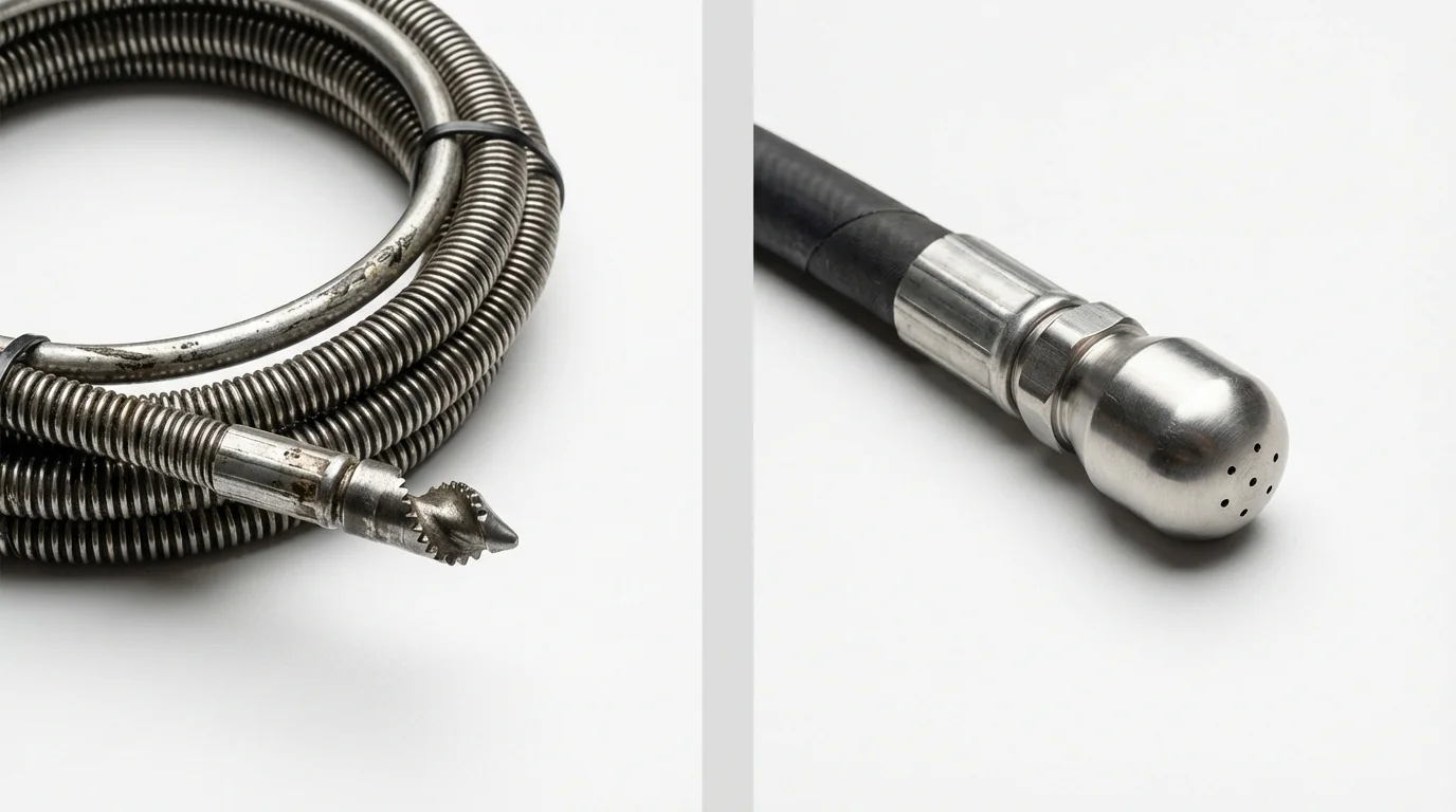 Drain snake cable and hydro jetting nozzle used for drain cleaning in Bainbridge Island, WA